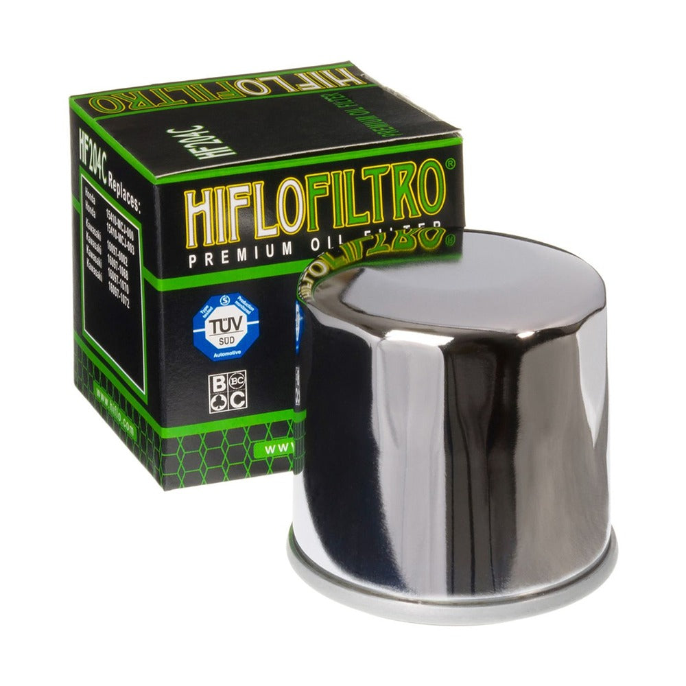 hiflo oil filter hf204c honda small canister 500cc to 1800cc kawasaki 500cc to 2000cc triumph 600cc to 2000cc yamaha 300cc to 1900cc chrome oil filter