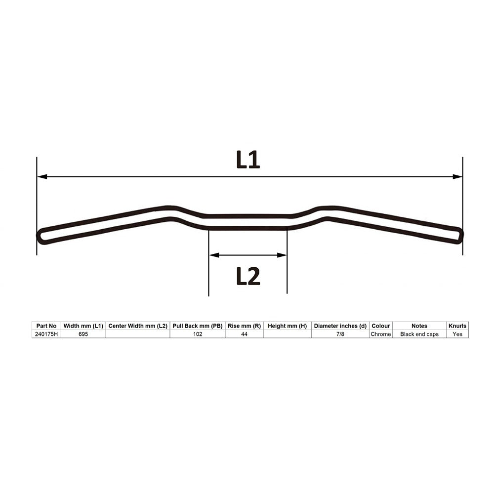 replacement handlebar 7 8 chrome 1 75 rise honda cb400 4 27 long