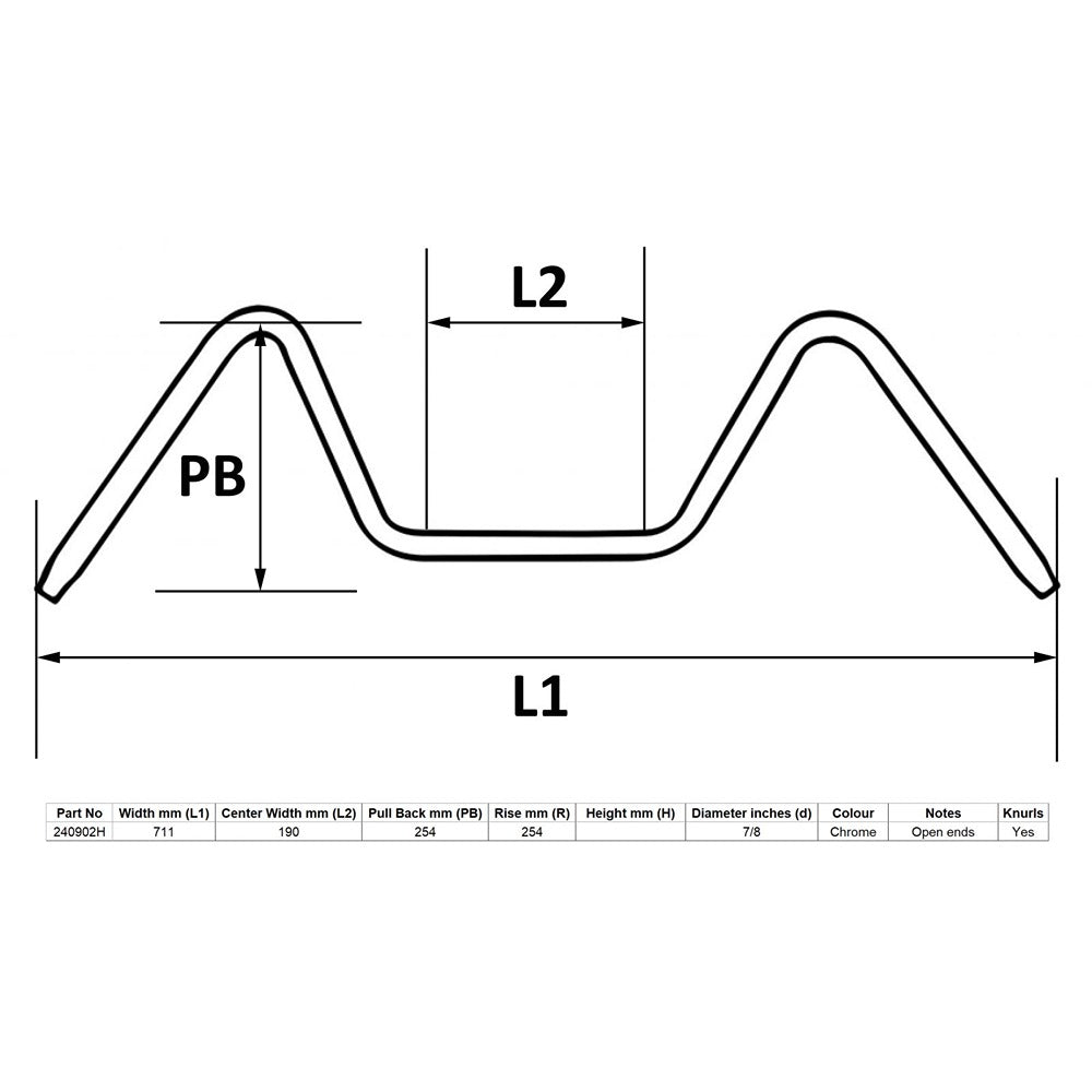 replacement handlebar 7 8 chrome pull back 10 rise