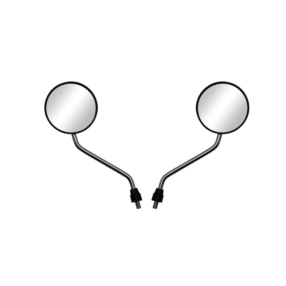 hendler mirrors left right 10mm black chrome round with chrome stem