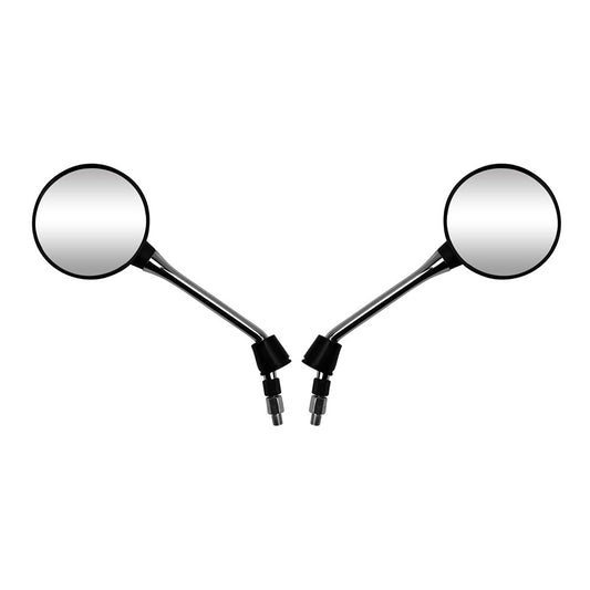 hendler mirrors left right 10mm chrome black round head with chrome stem