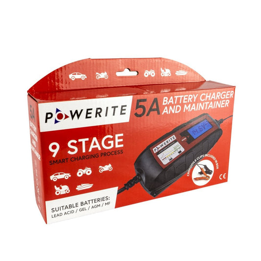 powerite 5a 6v 12v smart battery charger and maintainer with clamps 3