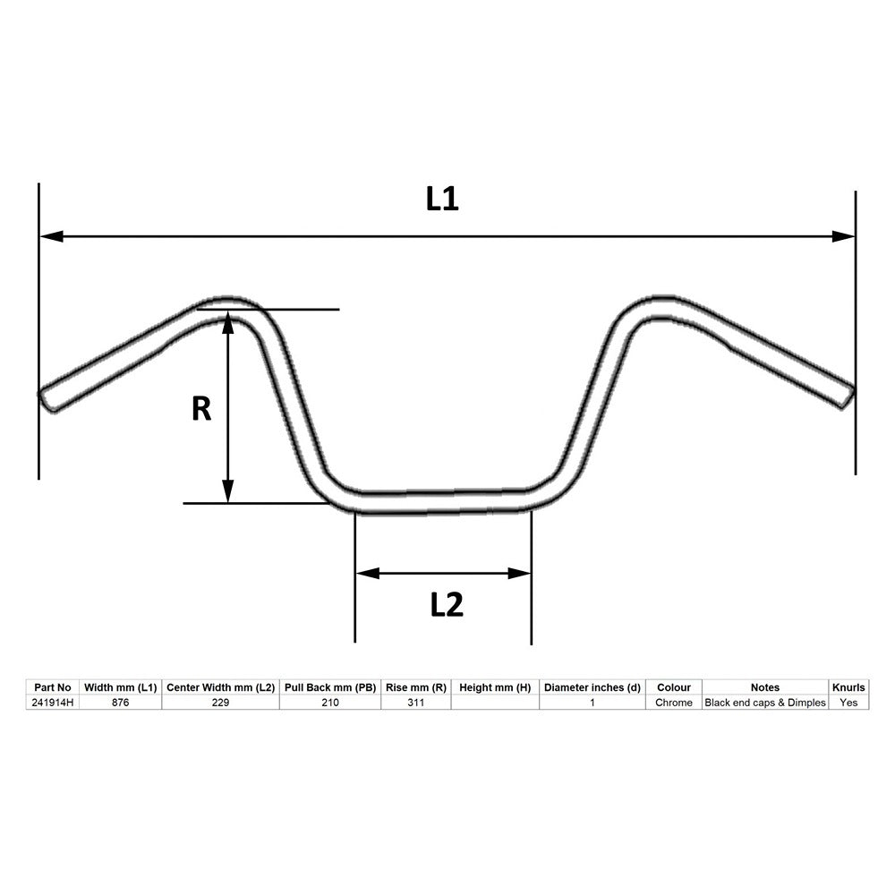 replacement handlebar 1 chrome 13 rise with dimples