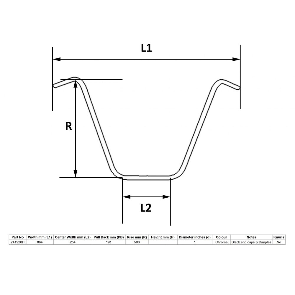 replacement handlebar 1 chrome 20 rise with dimples