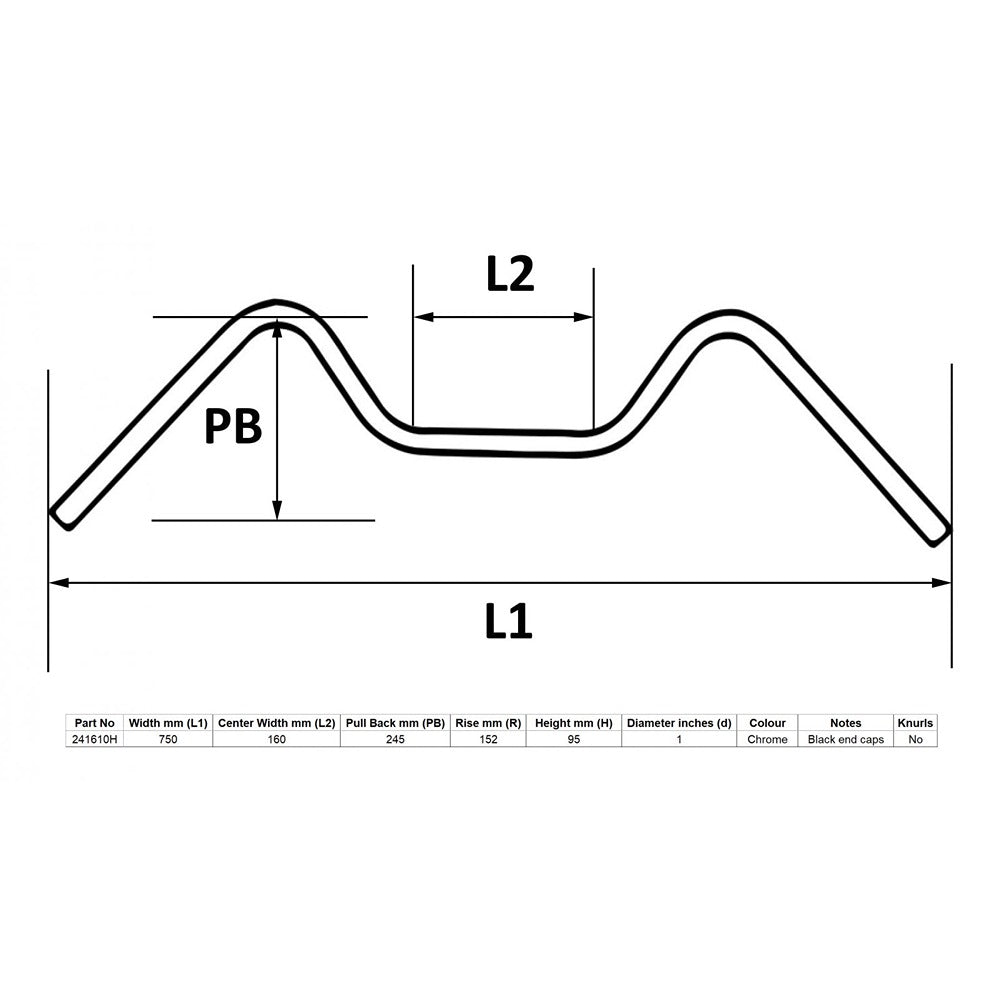 replacement handlebar 1 chrome 6 rise without dimples 30 long 8 centre