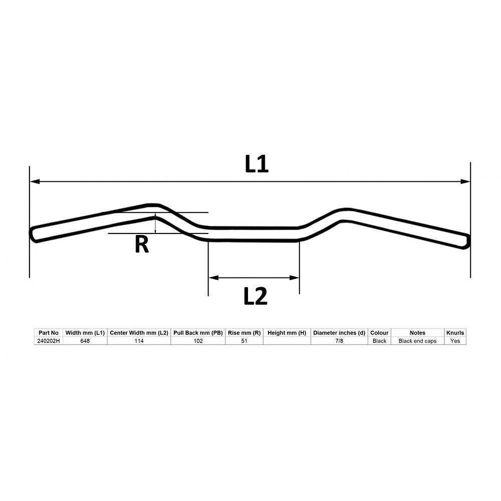 replacement handlebar 7 8 black 2 rise honda cb500 25 long 5 centre