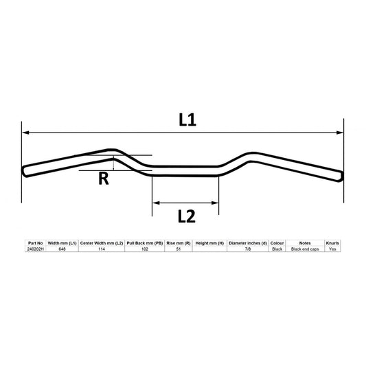 replacement handlebar 7 8 black 2 rise honda cb500 25 long 5 centre