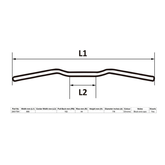 replacement handlebar 7 8 chrome 1 75 rise honda cb400 4 27 long