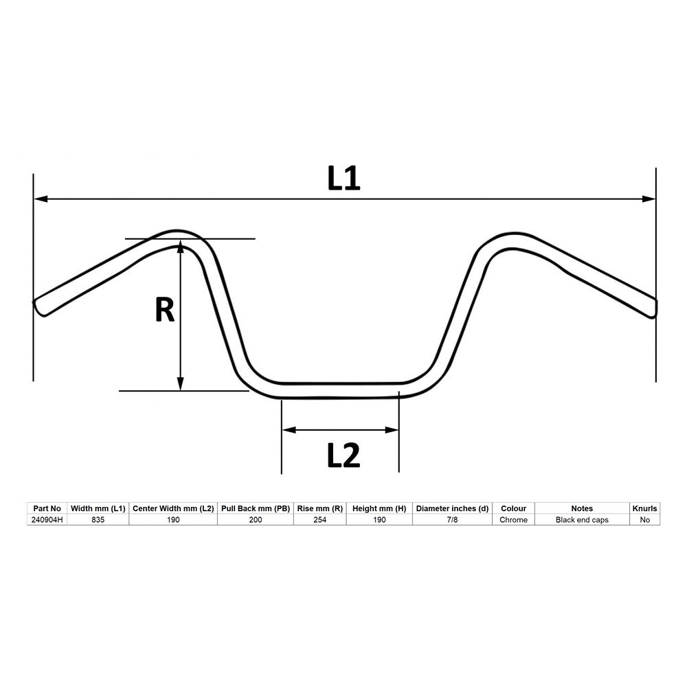 replacement handlebar 7 8 chrome 10 rise wide bottom