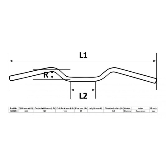 replacement handlebar 7 8 chrome 2 25 rise yamaha rd250lc rd350lc