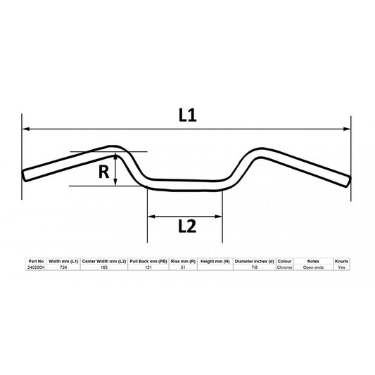 replacement handlebar 7 8 chrome 2 rise