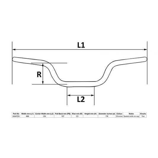 replacement handlebar 7 8 chrome 4 75 rise honda cg125 27 long