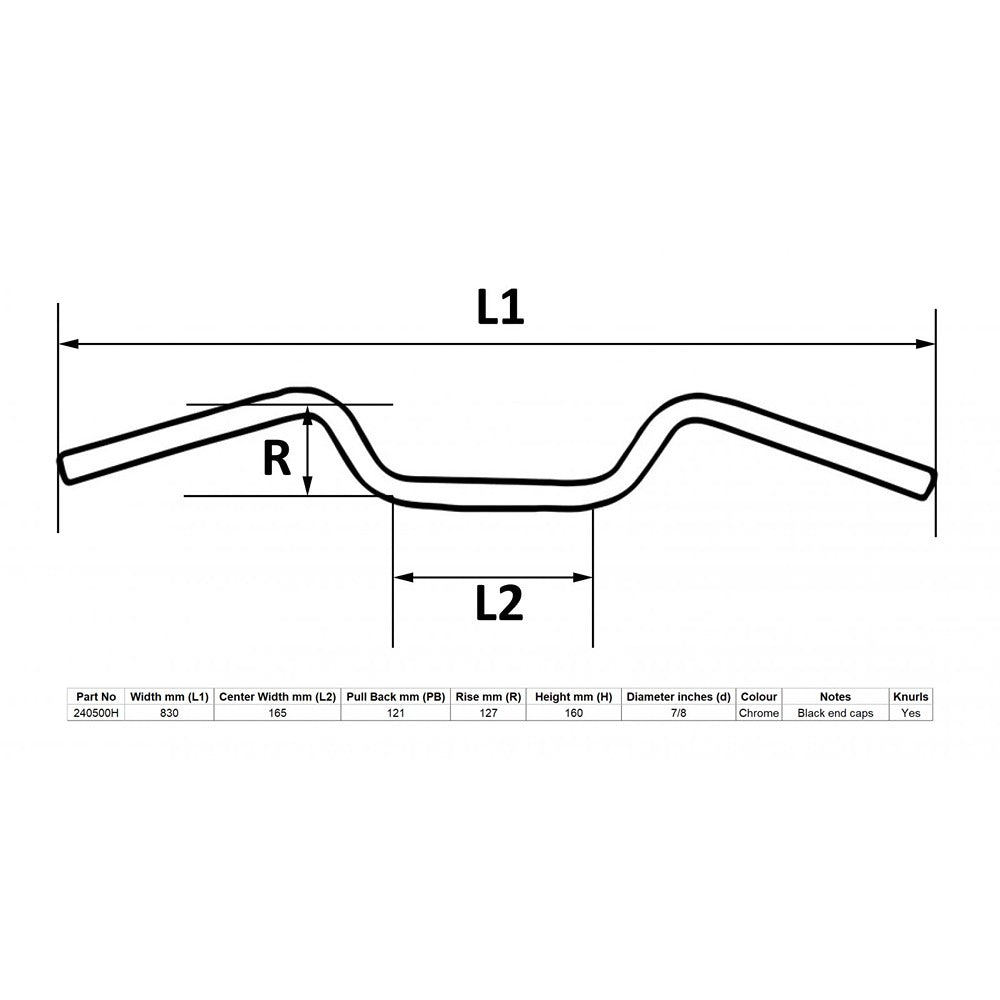 replacement handlebar 7 8 chrome 5 rise kawasaki z1 33 wide 6 centre