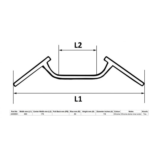 replacement handlebar 7 8 chrome dropbar 7 centre 27 long cafe racer
