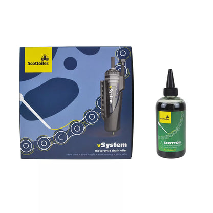 scottoiler vsystem universal edition with 250ml bottle of green biodegradable scottoil 1